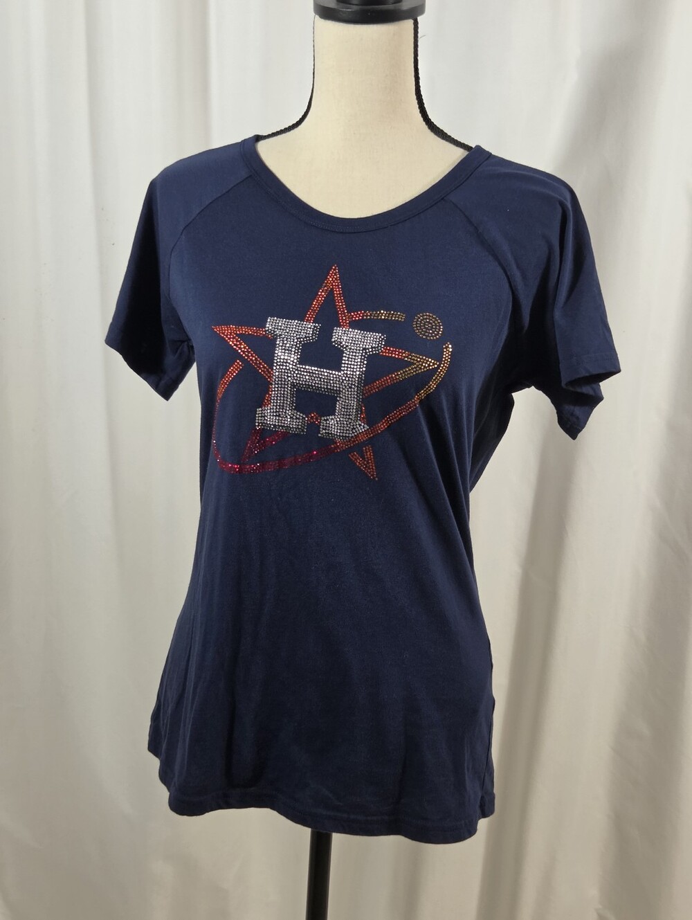 Women' ASTROS Baseball Tee With Rhinestone "H" Size M